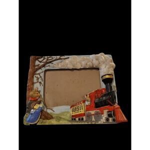 Vintage 1991 Foxwood Tales 3D Train Resin Photo Frame Cynthia And Brian Paterson